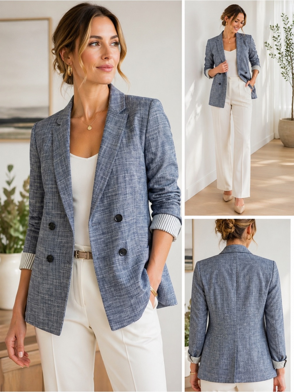 Talbots Blue Plaid Blazer Size 14 NWT Double Breasted Work Jacket Classic Career